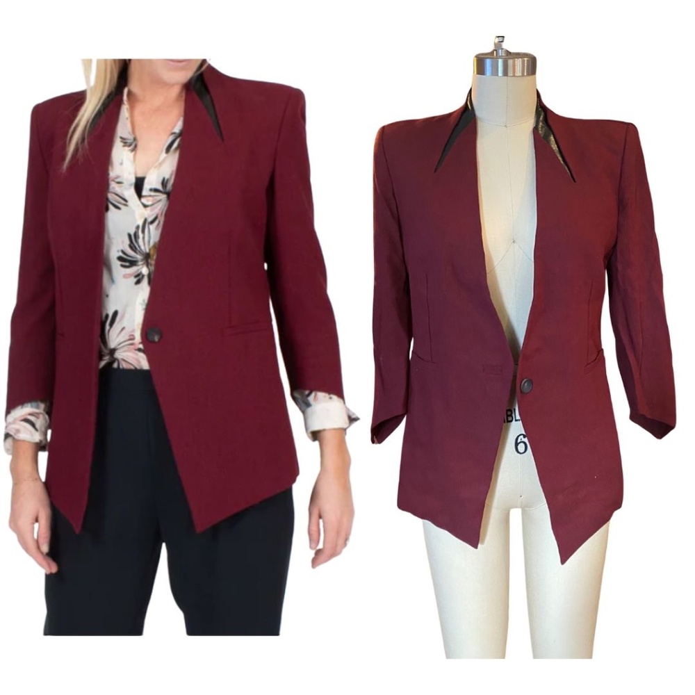 Helmut Lang for Intermix Burgundy Blazer with leather detail SZ 0